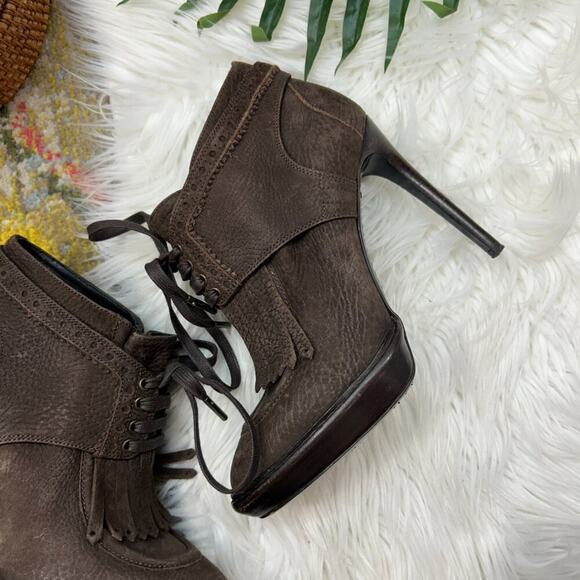 Burberry Designer Brown Preppy Leather Heeled Ankle Boots Booties 36.5 / 6.5 - Picture 3 of 10